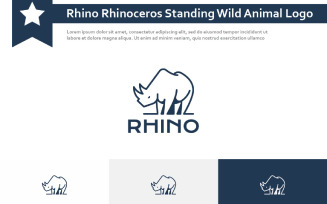 Rhino Rhinoceros Standing Wild Animal Nature Line Style Logo