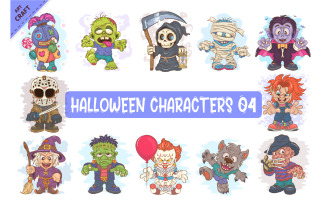 Bundle of Halloween Characters 04. Clipart.
