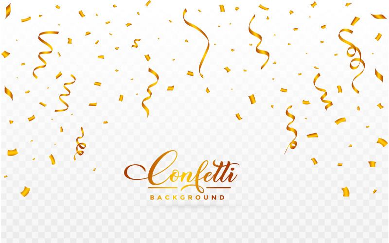 Golden Confetti Falling with Ribbons Illustration