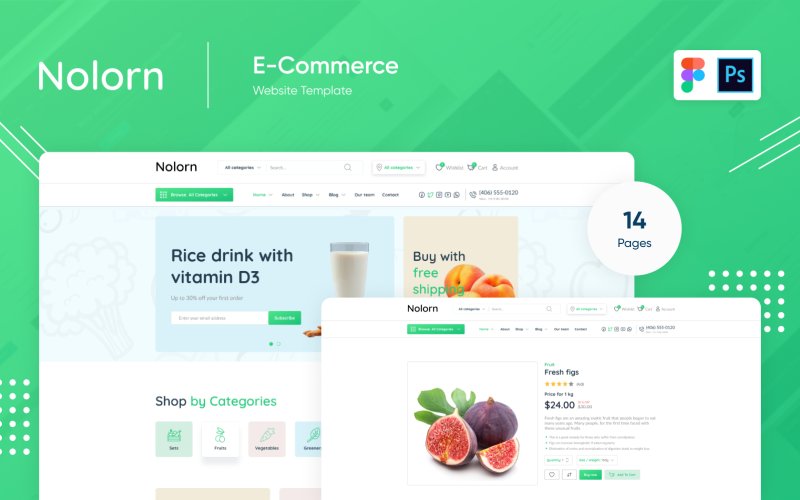 Nolorn - Website and eCommerce Food Vegan PSD Template
