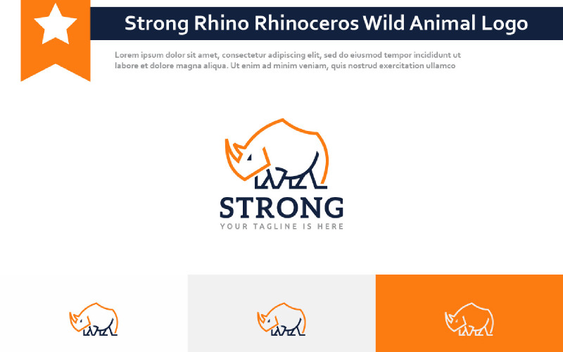 Strong Rhino Rhinoceros Wild Animal Nature Line Style Logo Logo Template