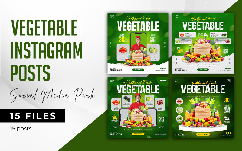 15 Vegatable Instagram Post Banner-Healthy Food Social Media