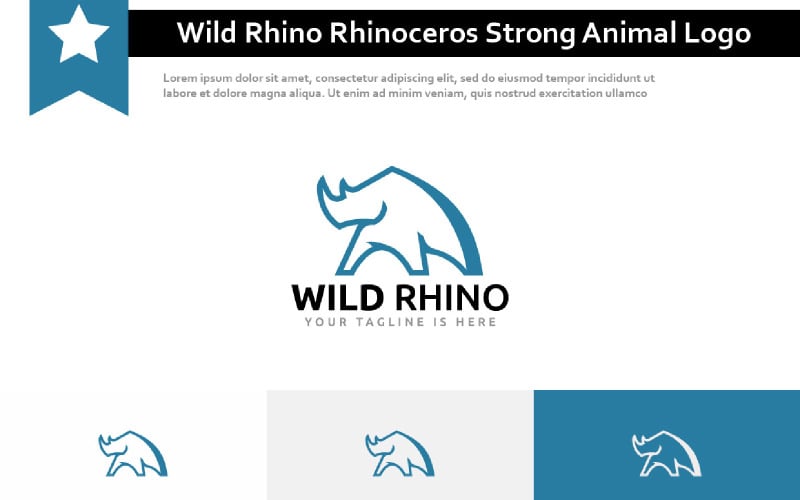 Wild Rhino Rhinoceros Strong Animal Nature Line Style Logo Logo Template