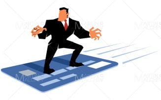 Businessman Surfing on Credit Card on White Vector Illustration