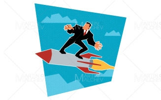 Businessman Surfing on Rocket Vector Illustration