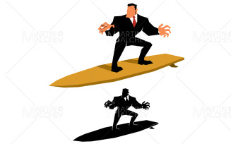Businessman Surfing on White Vector Illustration
