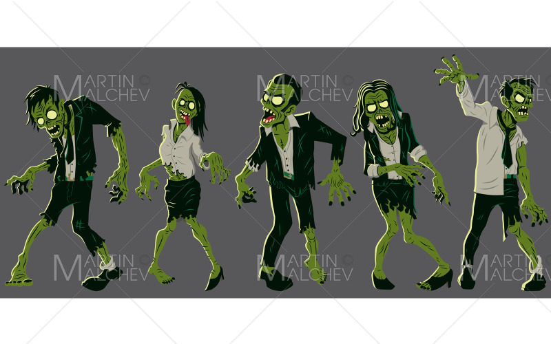 Office Zombie Set Vector Illustration