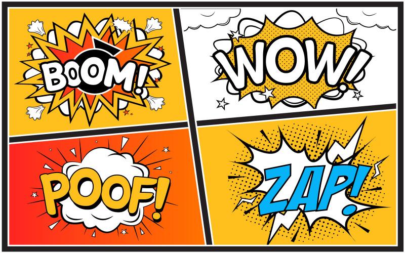 Comic Explosion Vector Set with Bubbles Illustration