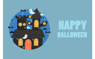 Halloween Greeting with Haunted Castle Illustration