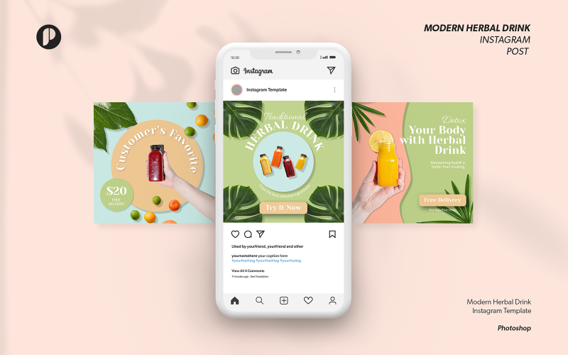 Tropical Modern Herbal Drink Promotion Instagram Post Social Media