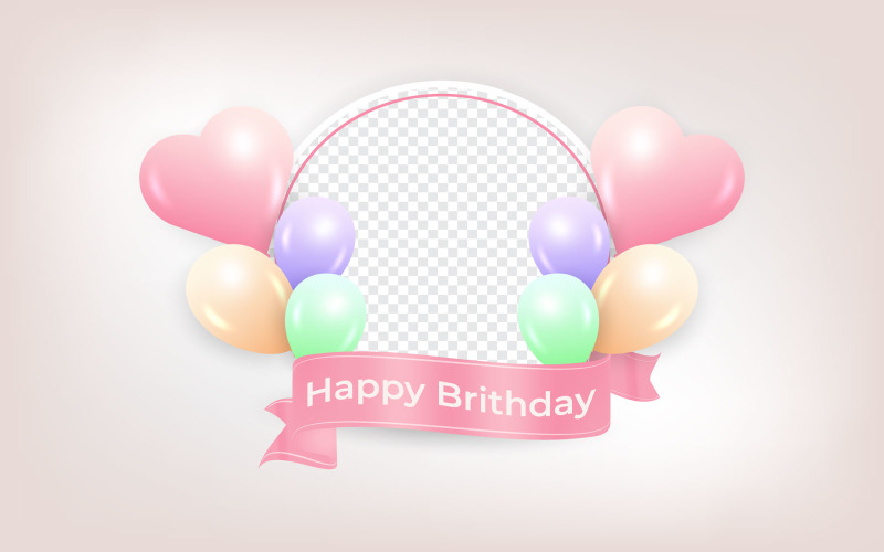 Birthday Photo Frame with Balloon Vector Illustration