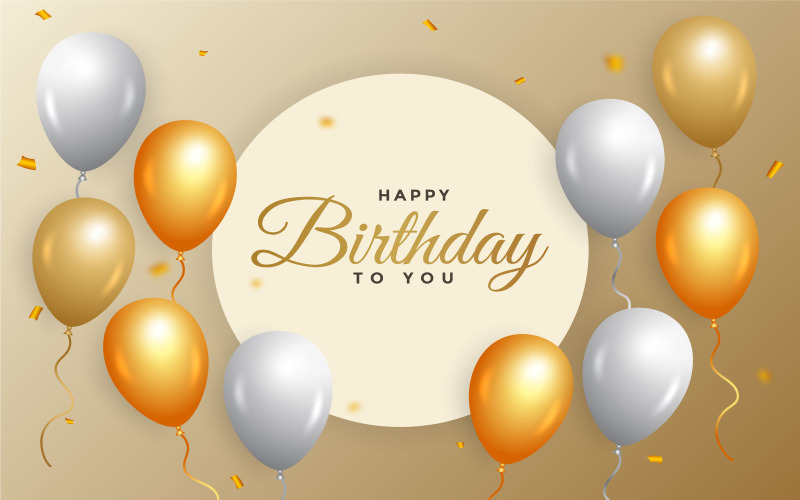 Birthday Wish with Golden, White Balloon Social Media