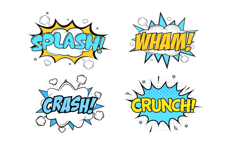 Comic Explosion Text Bubble Set Vector Design Illustration