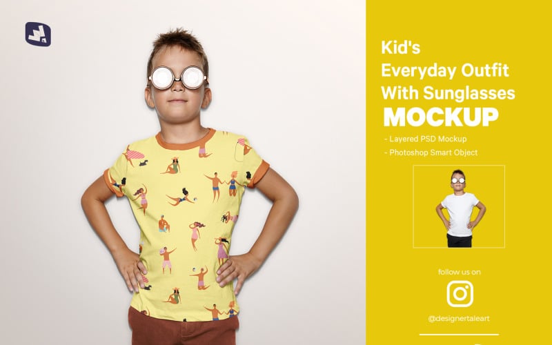 Kid’s Everyday Outfit Mockup With Sunglasses Product Mockup