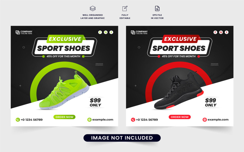 Sports shoe web banner template vector Social Media