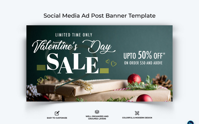 Valentines Day Facebook Ad Banner Design Template-03 Social Media