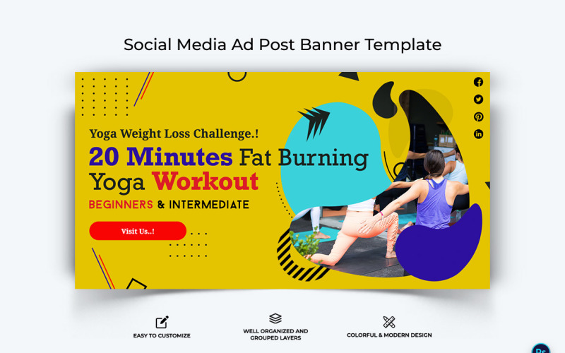 Yoga and Meditation Facebook Ad Banner Design Template-12 Social Media