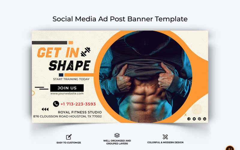 Gym and Fitness Facebook Ad Banner Design-18 Social Media