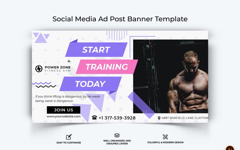 Gym and Fitness Facebook Ad Banner Design-20 Social Media