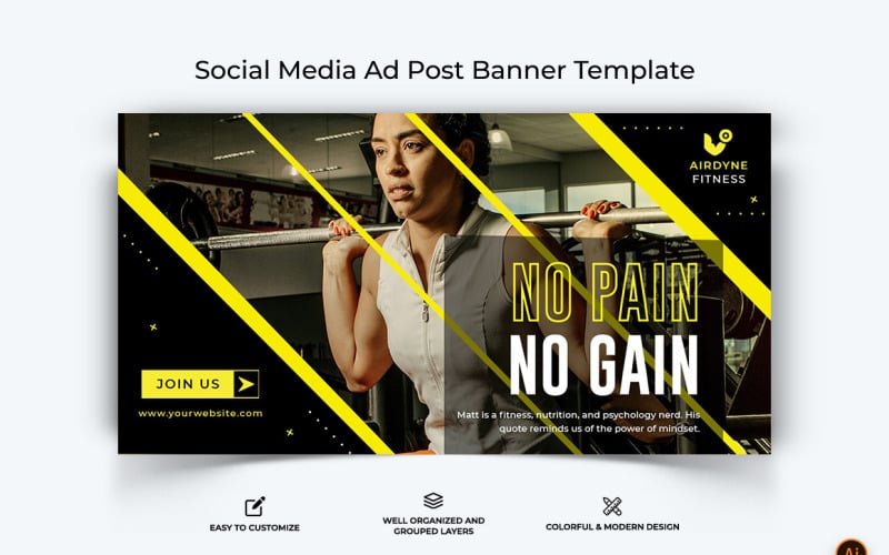 Gym and Fitness Facebook Ad Banner Design-25 Social Media
