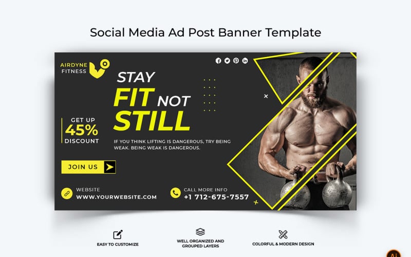 Gym and Fitness Facebook Ad Banner Design-27 Social Media