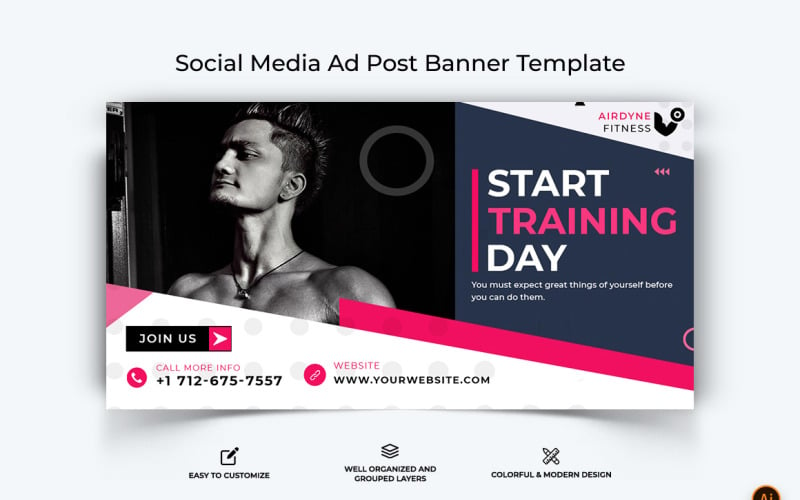 Gym and Fitness Facebook Ad Banner Design-28 Social Media