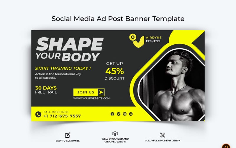 Gym and Fitness Facebook Ad Banner Design-29 Social Media