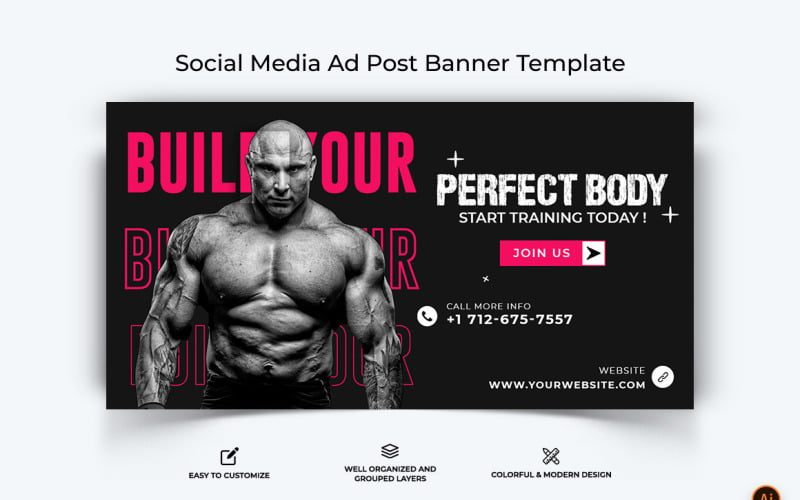 Gym and Fitness Facebook Ad Banner Design-30 Social Media