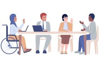 Business meeting semi flat color vector characters