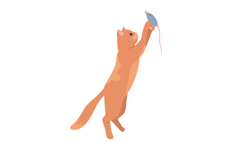 Cat playing with mouse semi flat color vector character Illustration