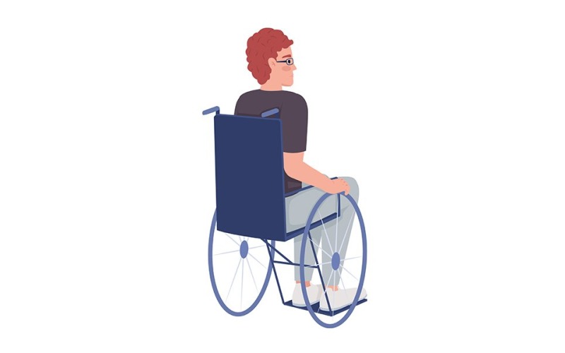 Disabled man semi flat color vector character Illustration