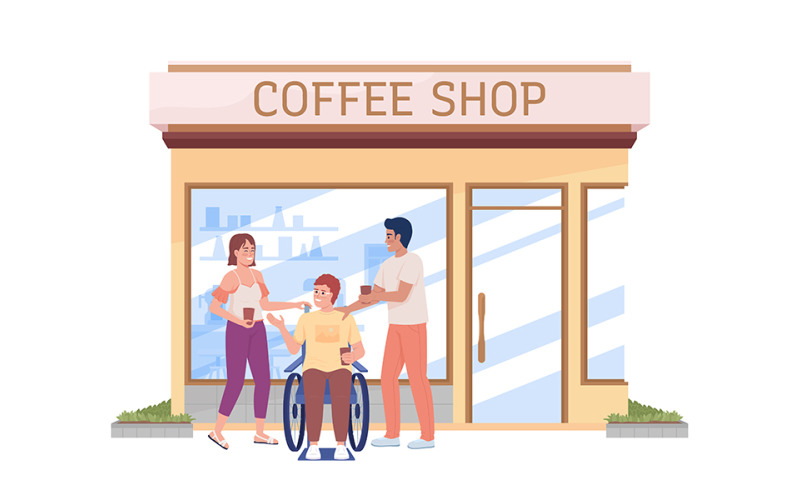 Friends drinking coffee semi flat color vector characters Illustration
