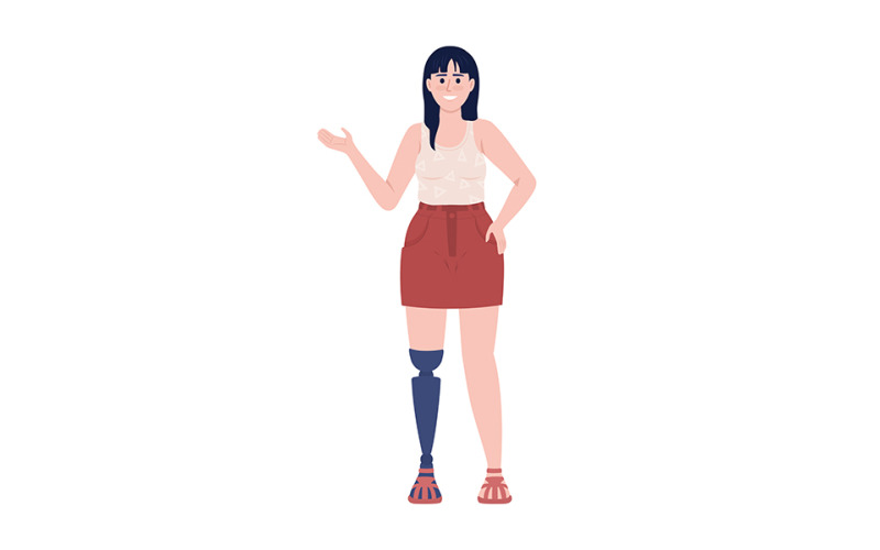 Happy lady with disability semi flat color vector character Illustration