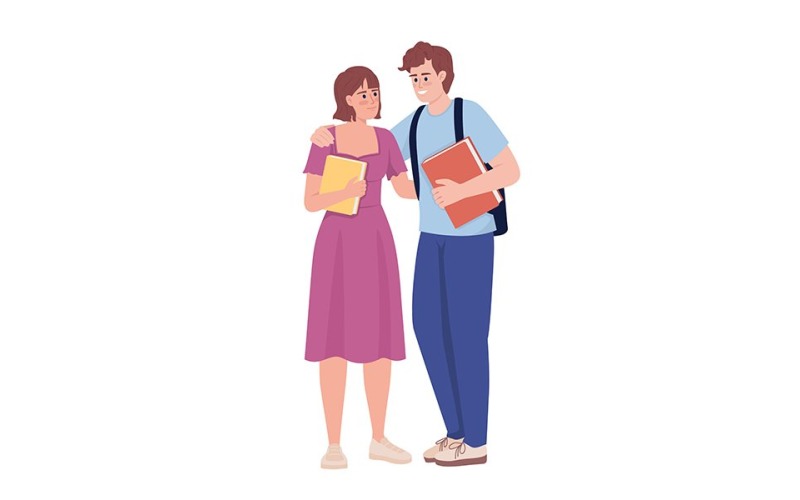 High school couple semi flat color vector characters Illustration