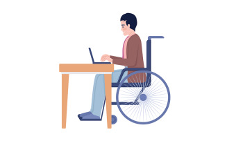 Worker with disability semi flat color vector character