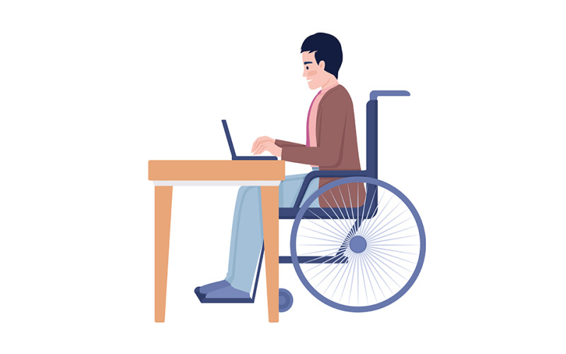 Worker with disability semi flat color vector character Illustration