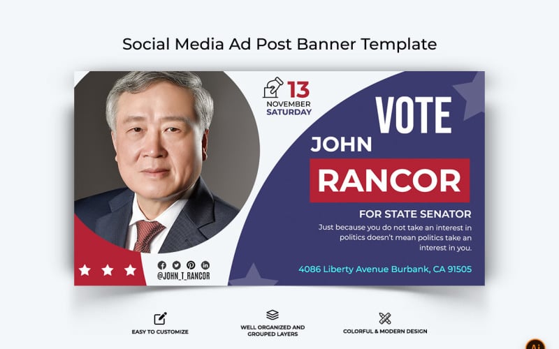 Political Campaign Facebook Ad Banner Design-16 Social Media