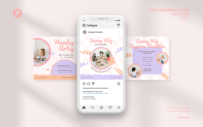 Soft Pastel Cute Children Daycare Promotion Instagram Template Social Media