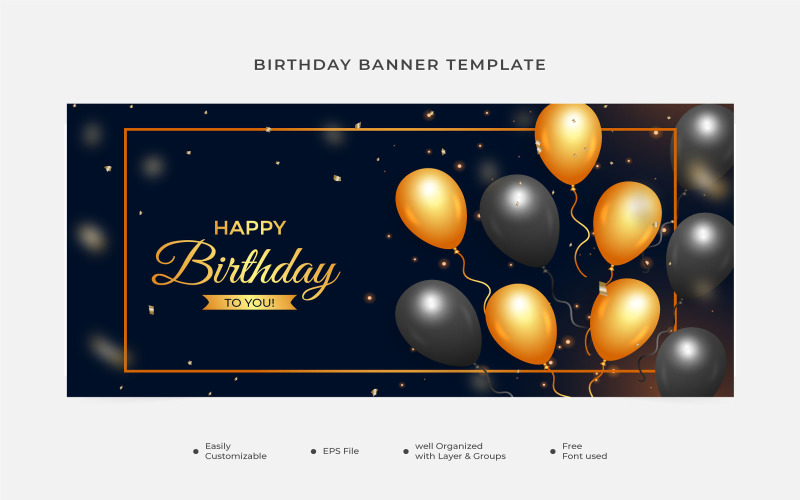 Birthday Banner Golden Black Balloons Illustration