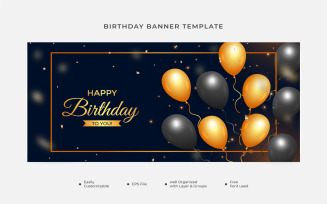 Birthday Banner Golden Black Balloons