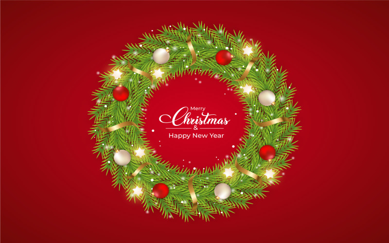Christmas Door Wreath with Golden Ribbon Illustration