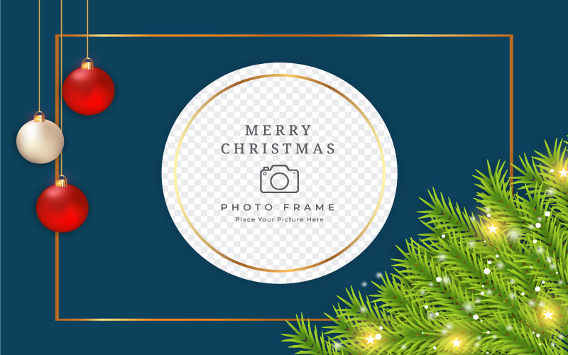 Christmas Photo Frame with Green leaves vector Social Media