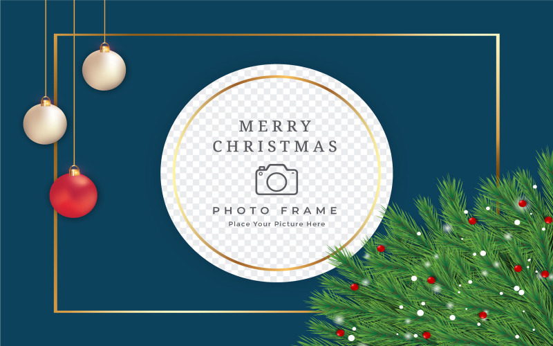 Christmas Photo Frame with Green Leaves Social Media