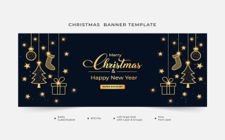 Christmas Sales Banner with Gold Element