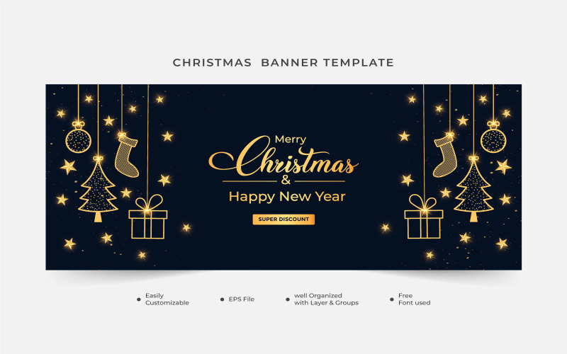 Christmas Sales Banner with Gold Element Social Media