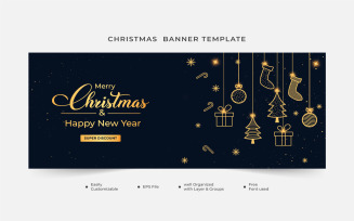 Christmas Sales Banner with Golden Icons