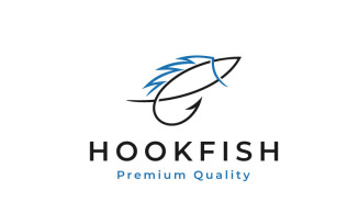 Fish With Hook Fishing Angler Logo Design Template