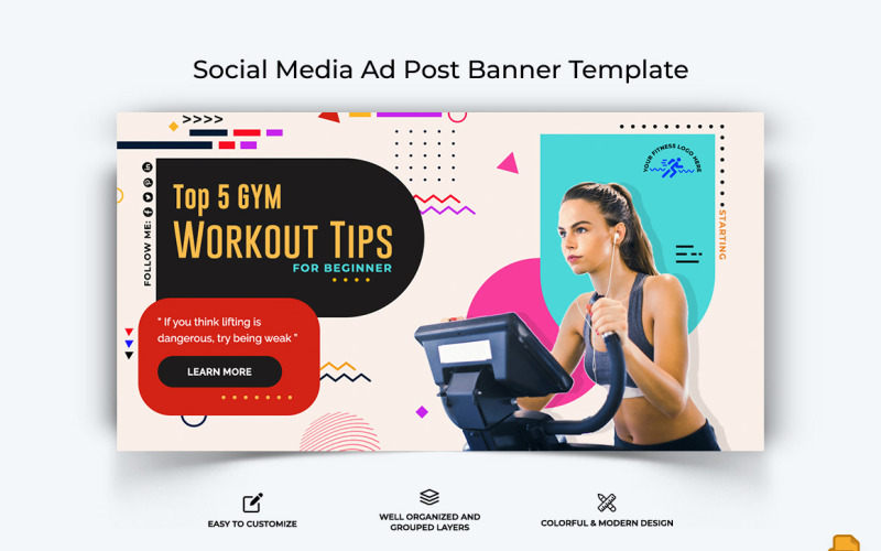 Gym and Fitness Facebook Ad Banner Design-002 Social Media