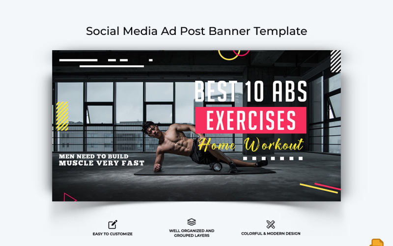 Gym and Fitness Facebook Ad Banner Design-012 Social Media