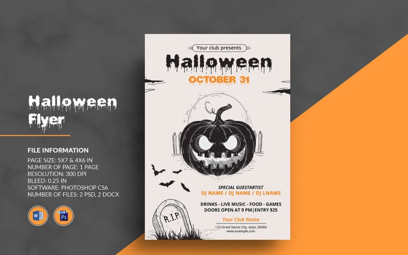 Halloween Party Flyer, Word and Photoshop Template Corporate Identity